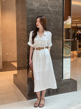 Moan Linen Pocket H-Line Shirt One Piece (Belt Set)