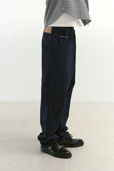 Natural High Waist Baggy Fit Selvedge Denim Pants(Navy)