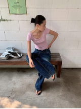 リバーシブルバックストラップピンクビーズショートスリーブTシャツ
