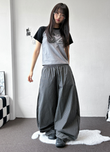 Fluffy Check Elastic Waist Balloon Pants 2Color