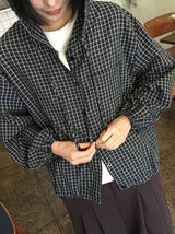 アティルチェックフード長袖シャツ