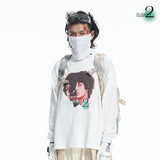 テーマプリントラウンドネック長袖Tシャツ