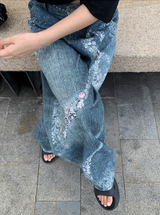 diamond bow wide denim pants