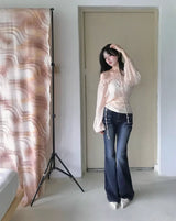[ slit point ] forget-me-not long chiffon drape lose blouse