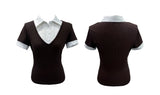 Cafe レイヤードピンタックシャツ ブラウン 半袖Tシャツ (Brown)