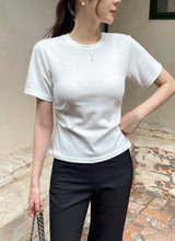 Linda Round-Neck Shirred Slit Short Sleeve T-Shirt