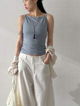 Tencel Striped Boat Neck Sleeveless