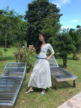 Shirring Cotton Maxi Skirt (White)