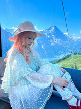 ROSE ISLAND ミントグリーンフローラルカラーブロックショールサンシェイドケープ