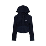 テクスチャードニットジップアップフーディー[Navy]