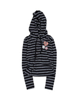 BADGE STRIPE HOODED CARDIGAN / CHARCOAL_P