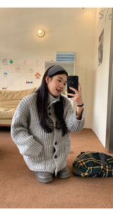 turtleneck button oversized-fit half cardigan