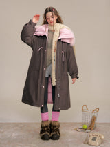 Two-tone Fox Fur Collar Oversized Down Coat