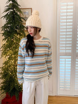 Multi Border Wool Hairy Loose Knit (2color)