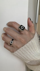 Black flower 2ring SET