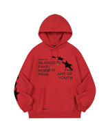 スターアップリケオーバーフィットフードTシャツ - レッド