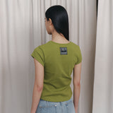 C 90S ラインVネック半袖Tシャツ_オリーブ