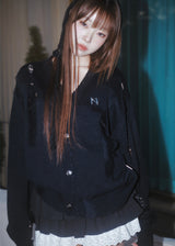 Bloom emblem demage Knit Cardigan