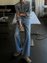 ASCLO Classic Slab Semi Flare Denim Pants (2color)
