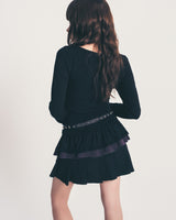 dot frill layered top / black