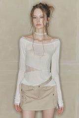 LACE BOATNECK TOP white