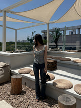 High waist light & deep blue washed bootcut long denim pants (2 colors)