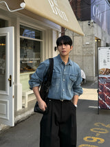 Volume curved cotton pants
