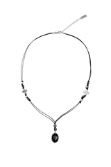 Black leather antique coin necklace