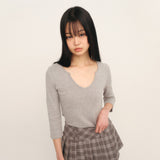 C 90S ラインスリットネックTシャツ_グレー