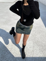 [BELT & INNER SHORTS] AUTUMN DENIM BROWN KHAKI DENIM SKIRT – SK