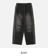 Moshu track line string denim pants