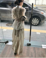 seer roll & layerd long chiffon sk