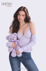 Lavender Sleeve Cardigan Two-Piece Long-Sleeve Top