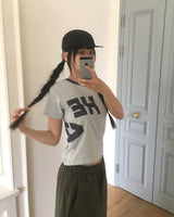 Necu Vintage Stripe Lettering Printed Short Sleeve T-Shirt