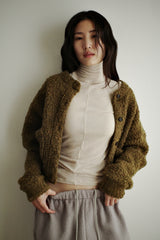 Boucle wool cardigan, Khaki