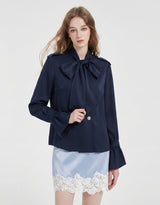[PRE- FALL] ルミ レース サテン Aライン スカート ソフトブルー