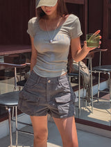 vintage multi-pocket short pants