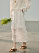 Lace embroidered slit straight skirt