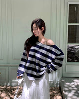 [MADE] カミング, ストライプオフショルダーTシャツ