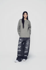 24FW  ダメージステッチウォッシングデニムパンツ ブラック