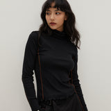 コントラストインターロックタートルネックTシャツ ブラック