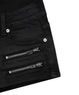 TRIPLE ZIP FOIL SHORTS (BLACK)
