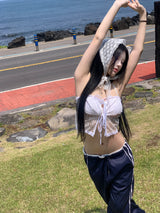 レースリボンクロップドノースリーブ