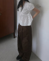 Newon Dot Lace Ribbon Short Sleeve Blouse