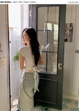 SL Emboss Back Slit Strap Crop Short Sleeve T-shirt (3color)