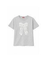 Rosalie Lace Ribbon Print Short Sleeve T-Shirt Gray