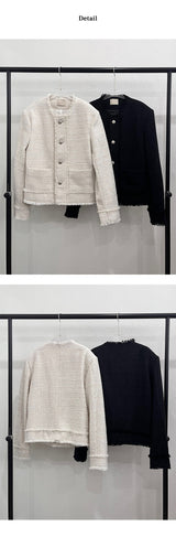 [Unisex] カッティングツイードラウンドネックジャケット(2color)