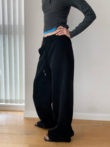 Solid color casual banding wide pants