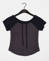 シェンレーストリッピードオフショルダーショートスリーブTシャツ