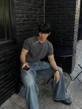 Lead waffle zipper short sleeve tee